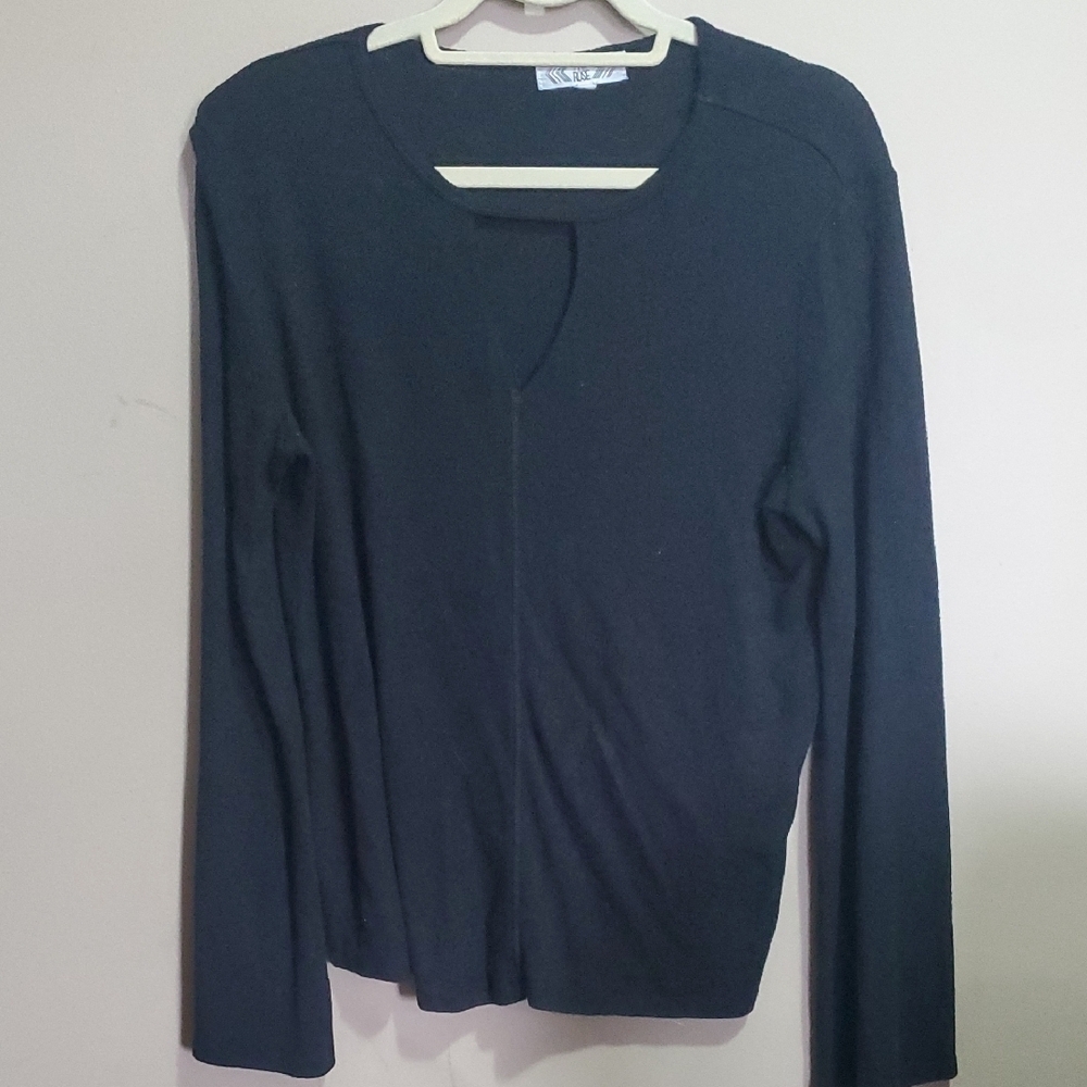 Pink Rose Blue Long Sleeve Cut Out Blouse Size Large